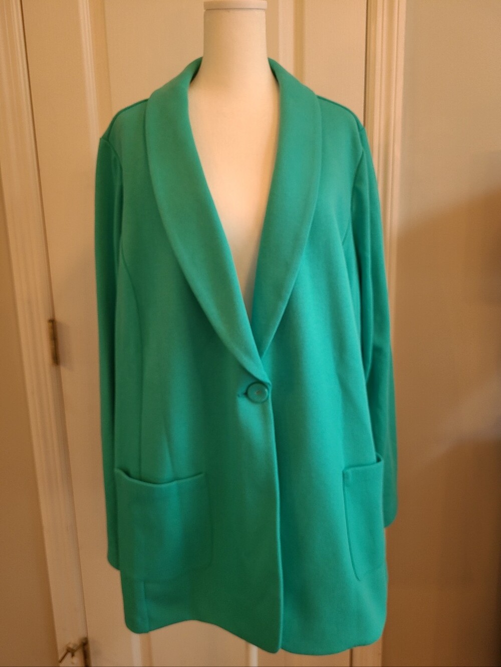 Susan Graver Weekend Womens SZ 3X Teal Green Open-Front Single-Button Coat
